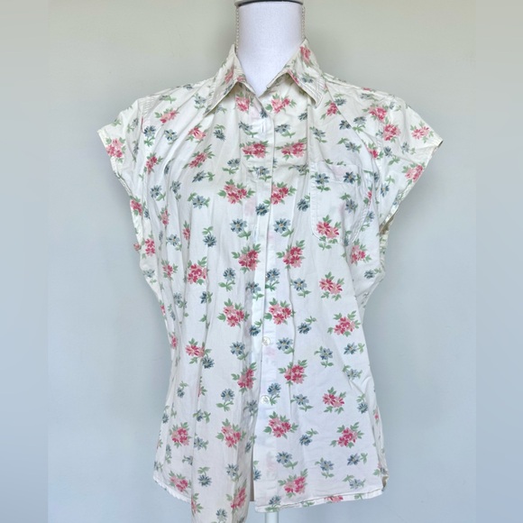 Vintage Floral Button-Up Blouse - Cream and Pink | 100% cotton | Large | EUC - Picture 1 of 9